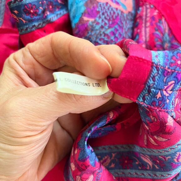 Vintage 80s Umi Collections by Anne Crimmins Size 12 Silk Blouse Peacock - Picture 12 of 13